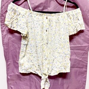 Hippie Rose Floral Off-Shoulder Blouse in Yellow and Blue